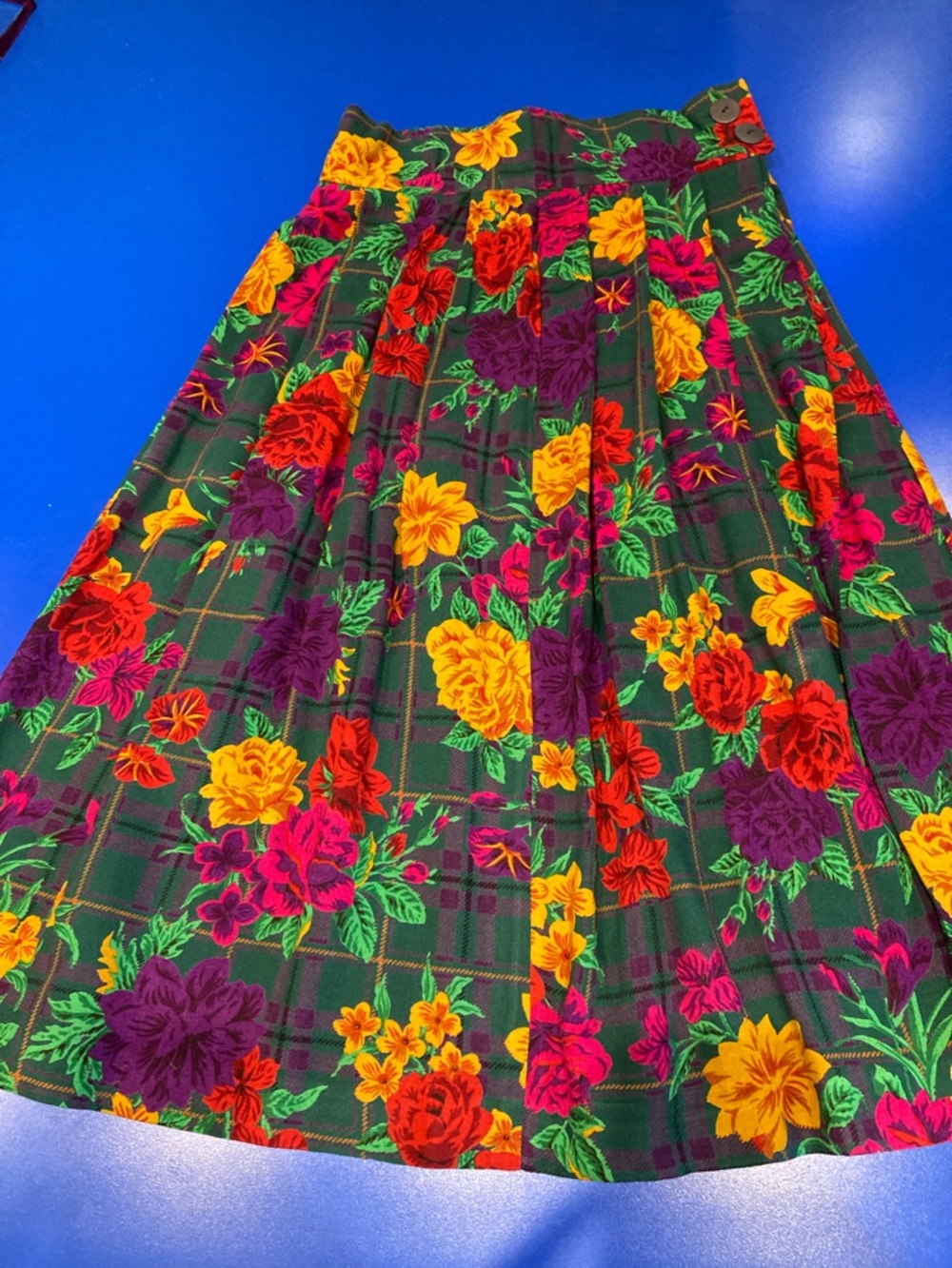 Vintage Floral Plaid Pleated Skirt